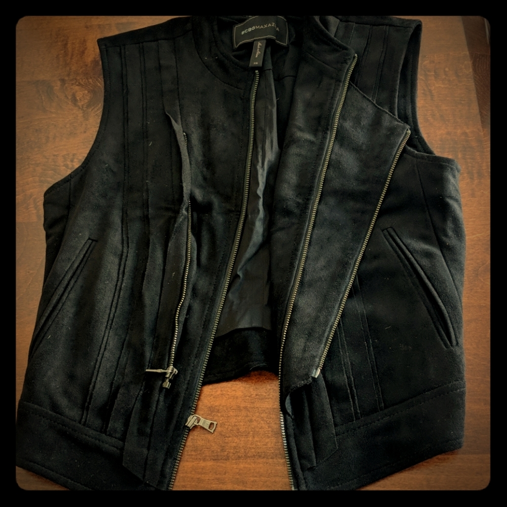 BCBG Maxazria Damien Moto Vest Faux Seude Double Z